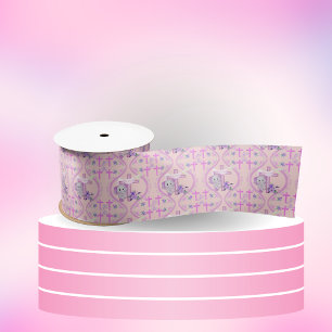 Pink Baby Elephant With Dove And Cross Baptism Satin Ribbon