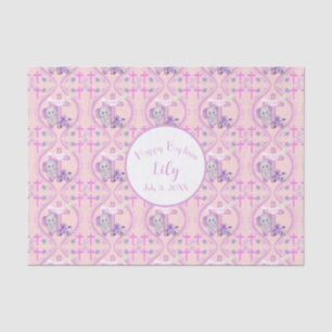 Pink Baby Elephant With Dove And Cross Baptism Tissue Paper