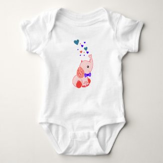 Pink Baby Elephant with Hearts Baby Bodysuit