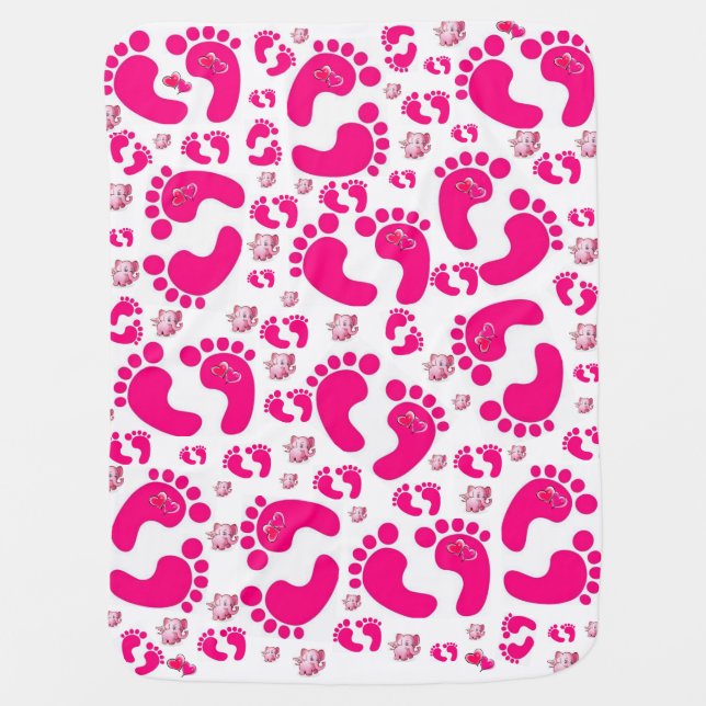 Pink Baby Feet Girl Elephant Baby Blanket (Front)