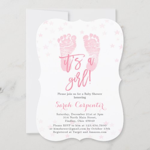 Pink Baby feet its a Girl Baby Shower Invitation