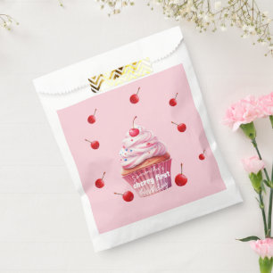 Pink Baby First Cherry & Cupcake Birthday Party Favor Bag