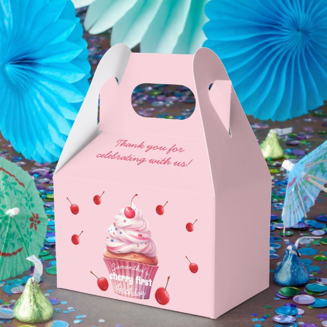 Pink Baby First Cherry & Cupcake Birthday Party  Favor Boxes (Party)