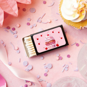 Pink Baby First Cherry & Cupcake Birthday Party Matchboxes
