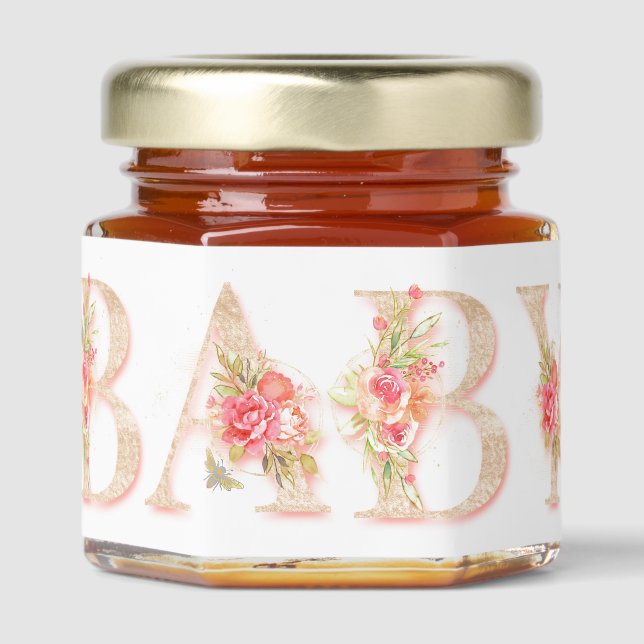 Pink Baby Floral Alphabet Honey Jar Favors (Front)