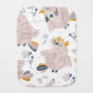 Pink Baby Flower Birds Adorable Baby Burp Cloth