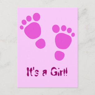 Pink Baby Footprint It's A Girl! Postcard