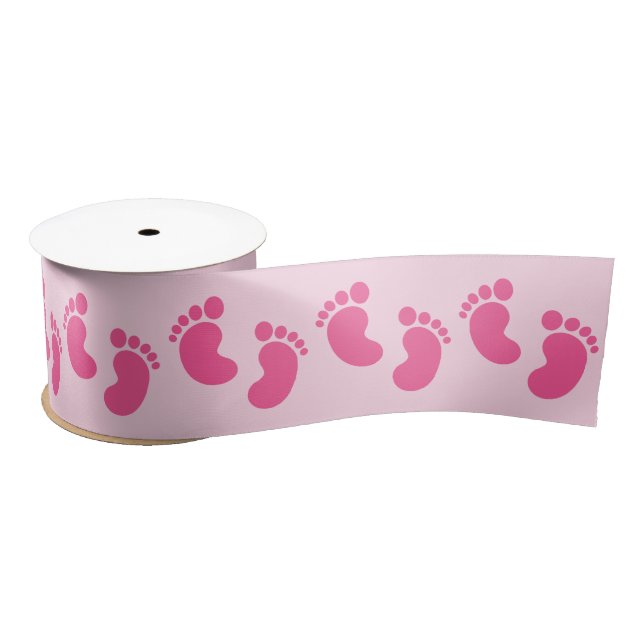 Pink Baby Footprint Satin Ribbon (Spool)