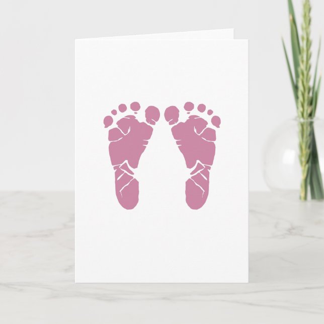 Pink baby footprints announcement (Front)