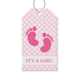 Pink Baby Footprints Baby Shower Gift Tags