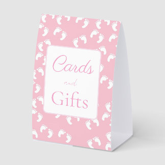 Pink Baby Footprints Baby Shower Paper Table Tent