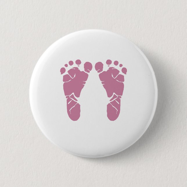 Pink baby footprints button (Front)