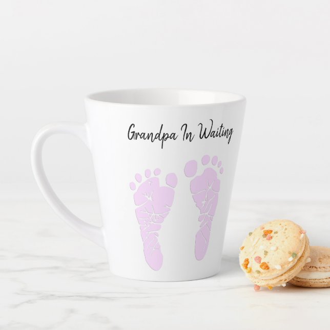 Pink Baby Footprints Grandfather Announcement Latte Mug (In Situ)