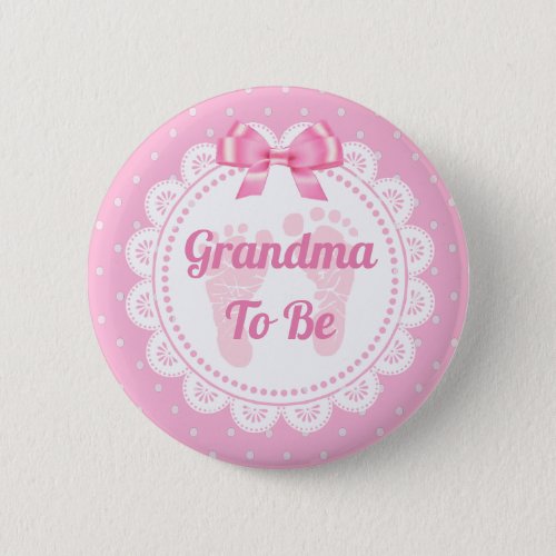Pink Baby Footprints Grandma To Be Baby Shower Button