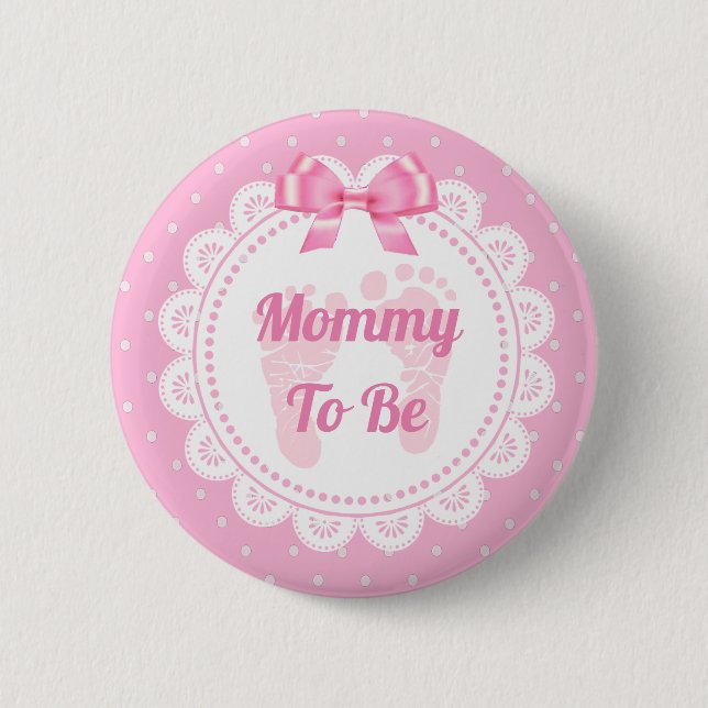 Pink Baby Footprints  Mommy to Be Baby Shower   Button (Front)