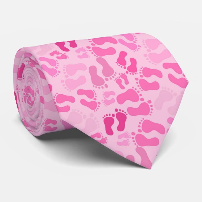 Pink Baby Footprints Neck Tie (Rolled)