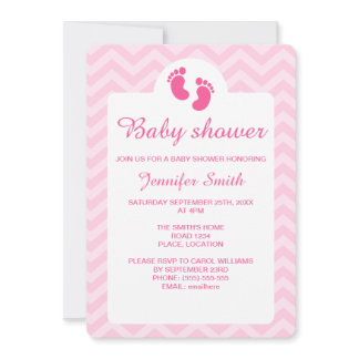 Pink Baby Footprints Silhouette Baby Shower Invitation