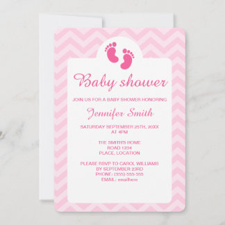 Pink Baby Footprints Silhouette Baby Shower Invitation