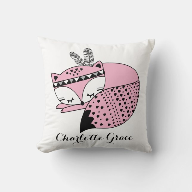 Pink Baby Fox Tribal Woodland Forest Nursery Gift Throw Pillow (Front)
