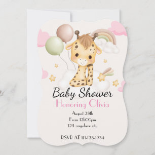 PINK BABY GIRAFFE BABY SHOWER INVITATION