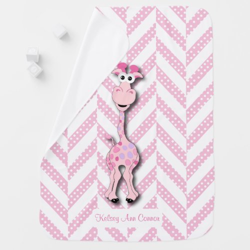 Pink Baby Giraffe Design Pattern Stroller Blanket