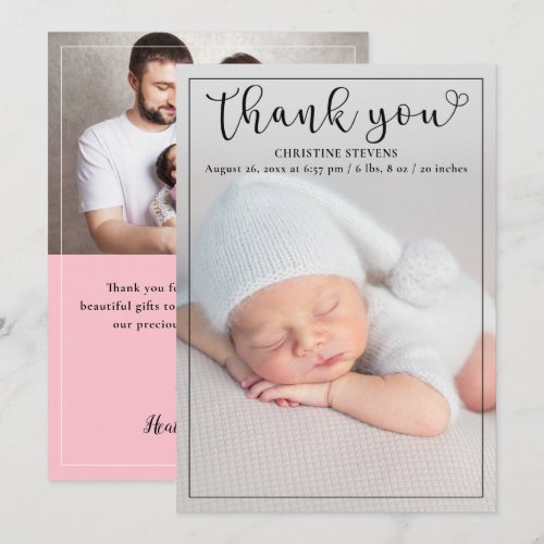 Baby Girl Birth Announcement Photo Thank You Card
