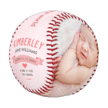 Pink Baby Girl Announcement Photo Baseball
