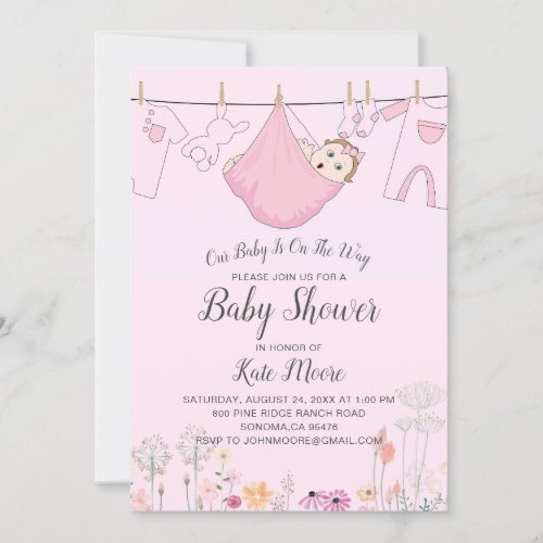 Pink Baby Girl Baby Bundle Shower Invitation