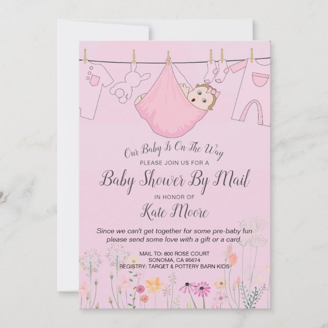 Pink Baby Girl Baby Shower By Mail Invitation (Front)