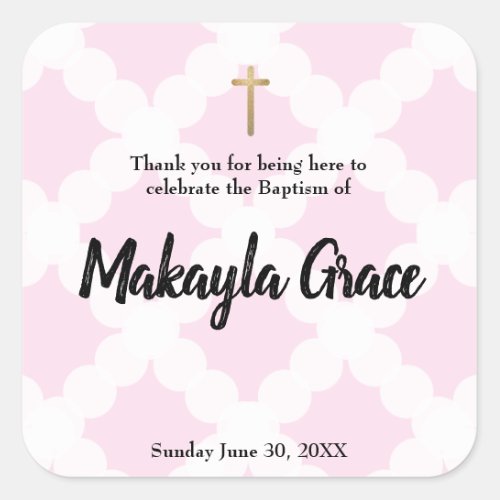 Pink Baby Girl Baptism Christening thank you Square Sticker
