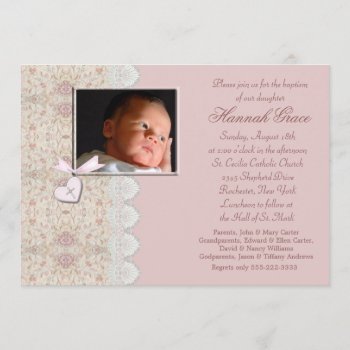 Pink Baby Girl Baptism Or Christening Invitation by decembermorning at Zazzle