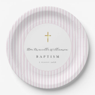 Pink Baby Girl Baptism Paper Plates