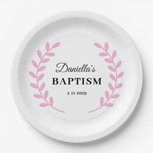 Pink Baby Girl Baptism Paper Plates