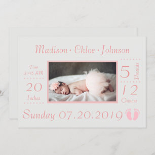 Pink Baby Girl Birth Chart Birth Announcement
