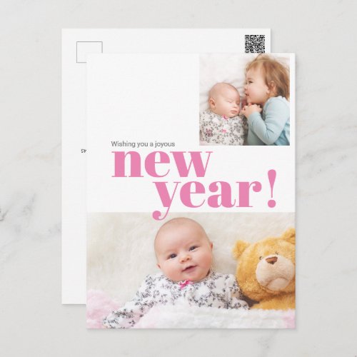 Pink Baby Girl Birth Photo Modern New Year  Postcard