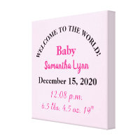 Pink Baby Girl Birth Stats Canvas Print