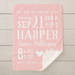 Pink Baby Girl Birth Stats | Editable Colors Sherpa Blanket