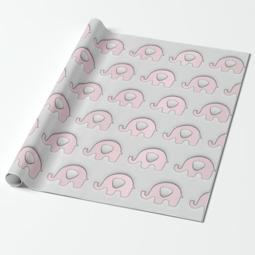 Pink Baby Girl Blue Pastel Grey 3D Elephants Wrapping Paper