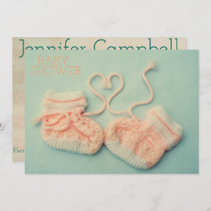 Pink baby girl booties photo shower invitation