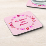 Pink Baby Girl Butterflies and Flowers Baby Shower Beverage Coaster