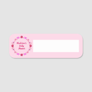 Pink Baby Girl Butterflies and Flowers Baby Shower Name Tag