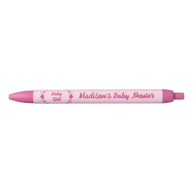 Pink Baby Girl Butterflies and Flowers Baby Shower Pen (Front)