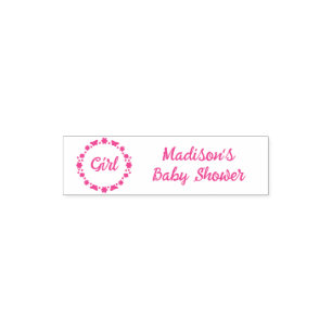 Pink Baby Girl Butterflies and Flowers Baby Shower Pocket Stamp