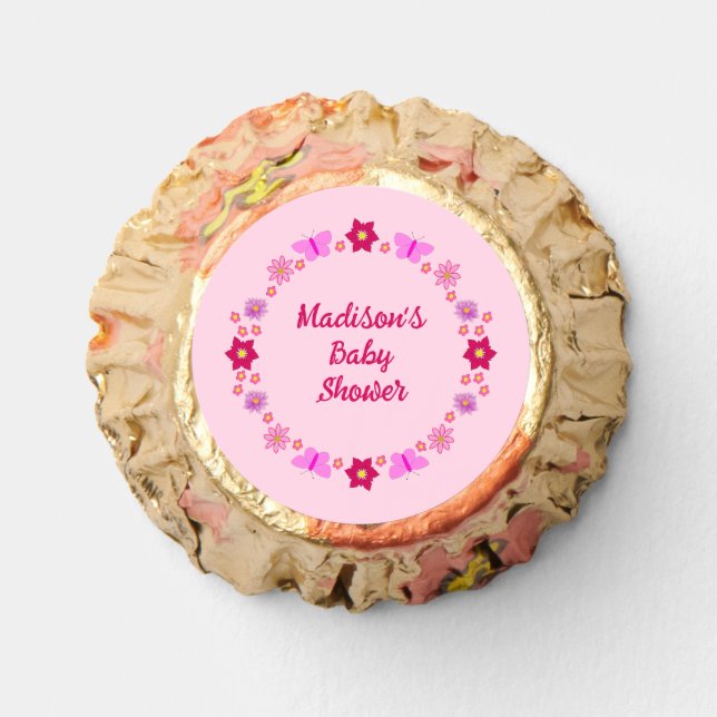 Pink Baby Girl Butterflies and Flowers Baby Shower Reese's Peanut Butter Cups (Front)