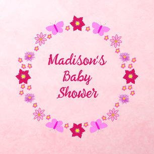Pink Baby Girl Butterflies and Flowers Baby Shower Wall Decal