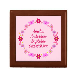 Pink Baby Girl Butterflies and Flowers Baptism Gift Box