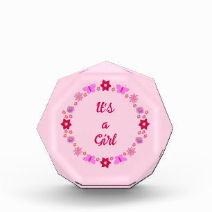Pink Baby Girl Butterflies and Flowers Custom Acrylic Award