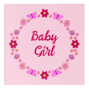 Pink Baby Girl Butterflies and Flowers Custom Acrylic Print