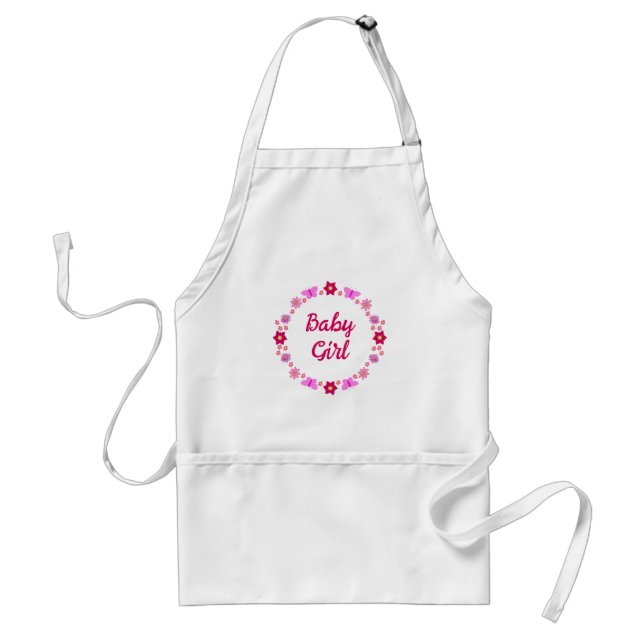 Pink Baby Girl Butterflies and Flowers Custom Adult Apron (Front)