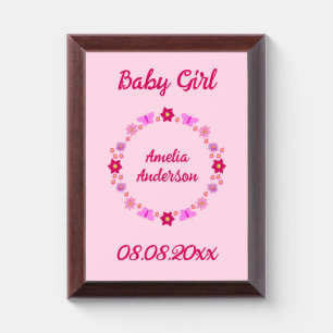 Pink Baby Girl Butterflies and Flowers Custom Award Plaque